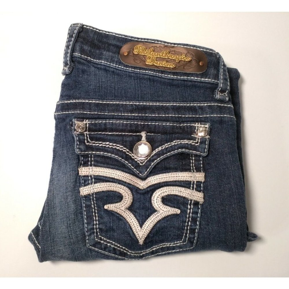 Philanthropic Denim Womens Juniors Capri Sz 5 Embellished Bling Pockets (28x20)